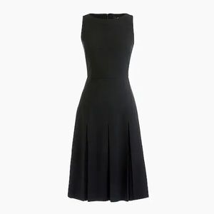 Petite sleeveless pleated A-line dress in two-way stretch wool